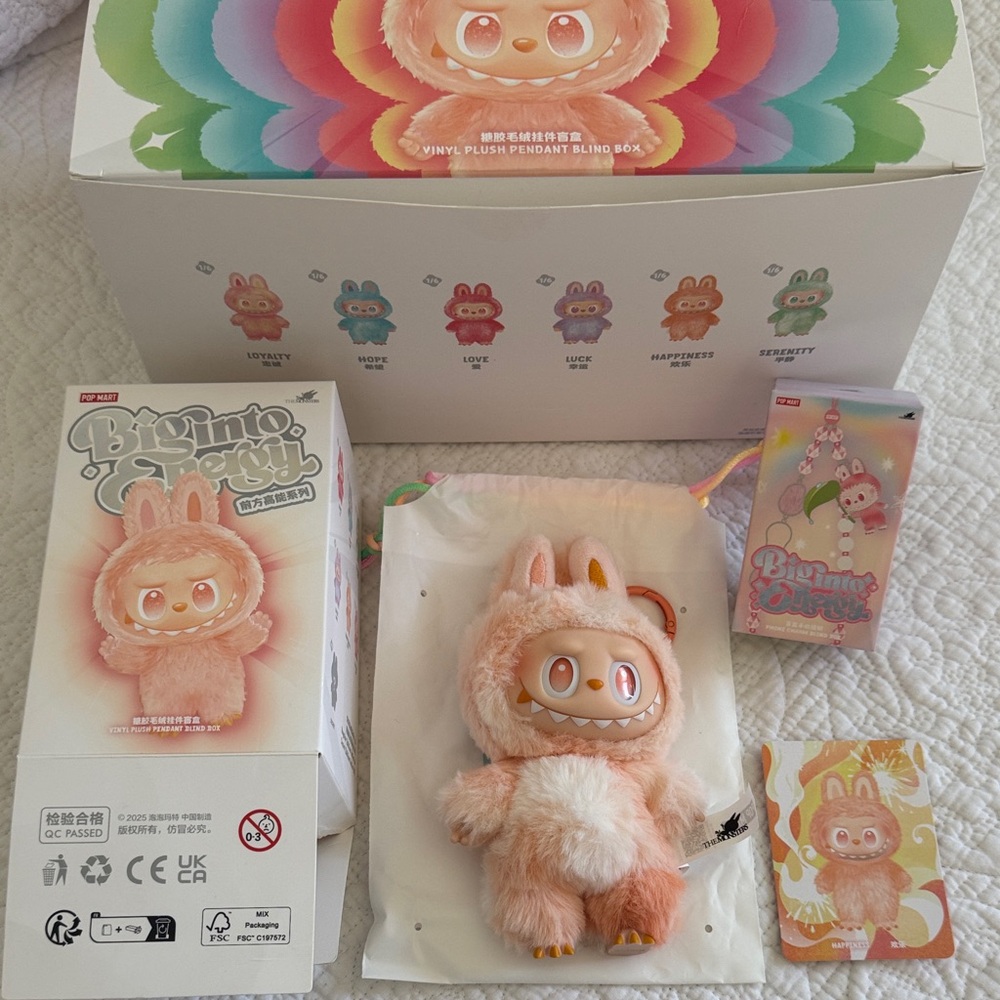 Labubu authentic Happiness Plush Blind Box with phone keychain Big Into Energy